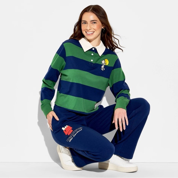 Peanuts Tops - Peanuts Women’s Pullover Striped Rugby Polo Long Sleeve XS Sold Out